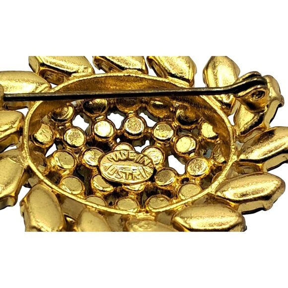 Austria Rhinestone Brooch Earrings Set Two Tone Blue Signed Vintage Costume Jewe - Picture 8 of 14